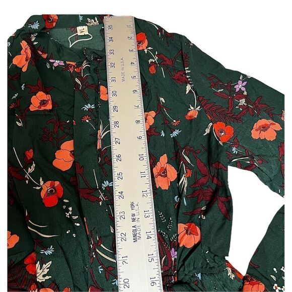 Floral Dress‎ Women’s M Green Modest Long Sleeve Pleated Elastic Waist - Picture 4 of 16